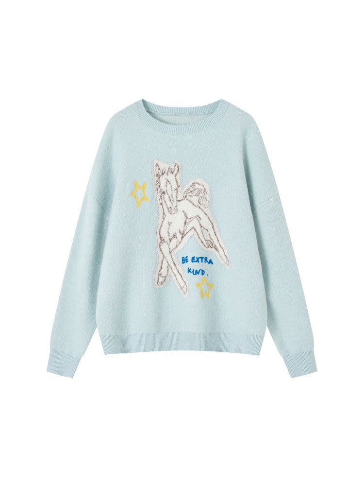 Jacquard Pony Crewneck Sweater