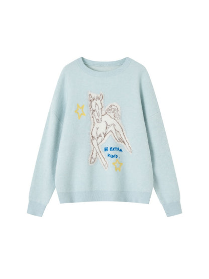 Jacquard Pony Crewneck Sweater