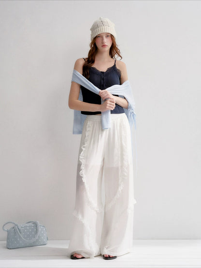 White And Blue Lace Trim Tank