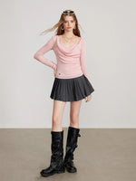 Layered Cowl Neck Knit Sweater
