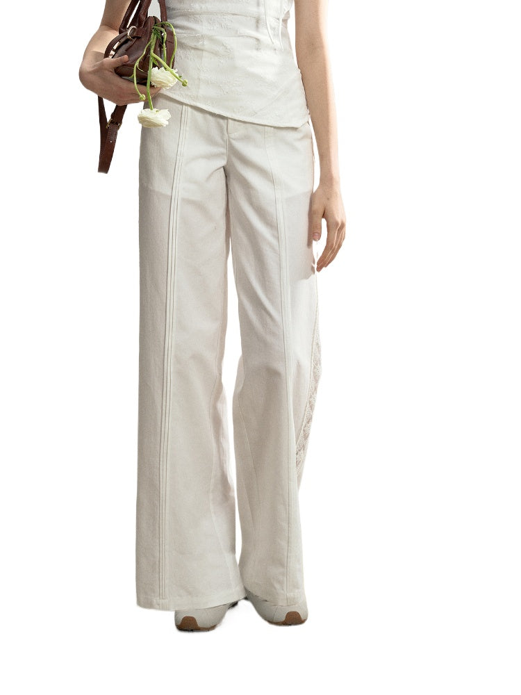 Cotton Lace Hollow Splicing Long Pants