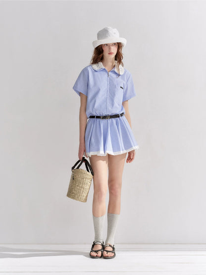 Lace Collar Stripe Bubble Dress