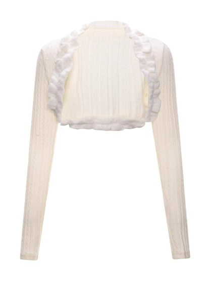 Ruffle Trim Knit Cardigan &amp; Camisole Set