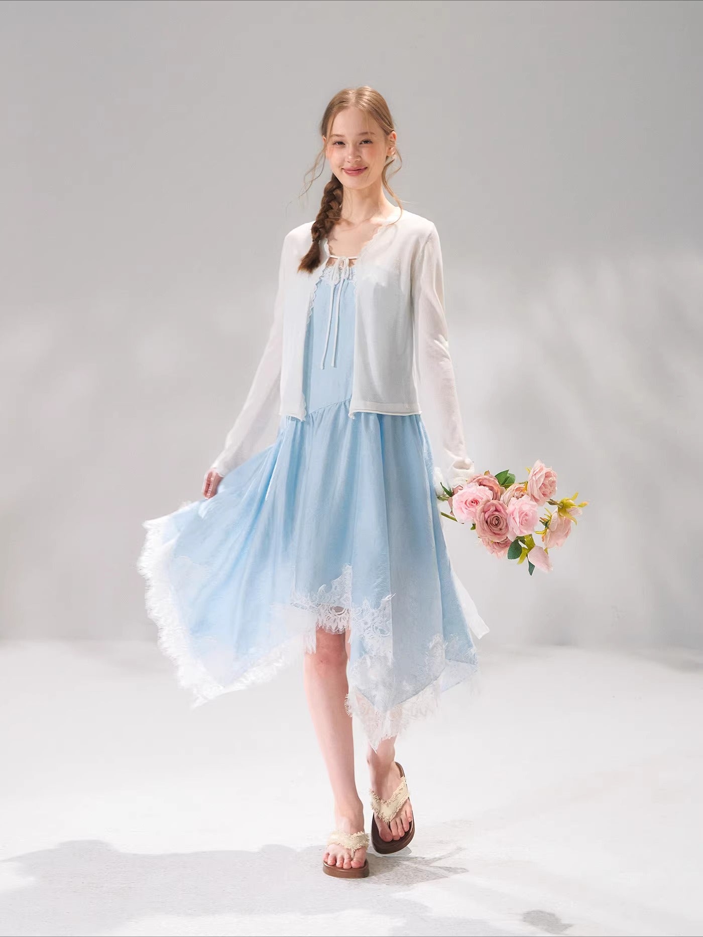 Lace Trim Tie Cardigan