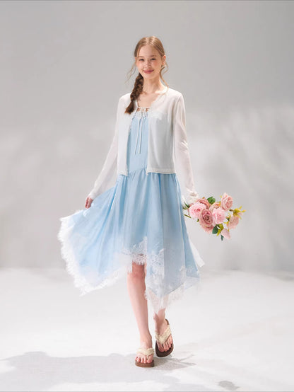 Lace Trim Tie Cardigan