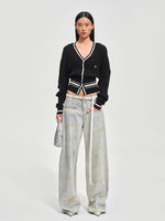 Newport Striped V-Neck Knit Cardigan