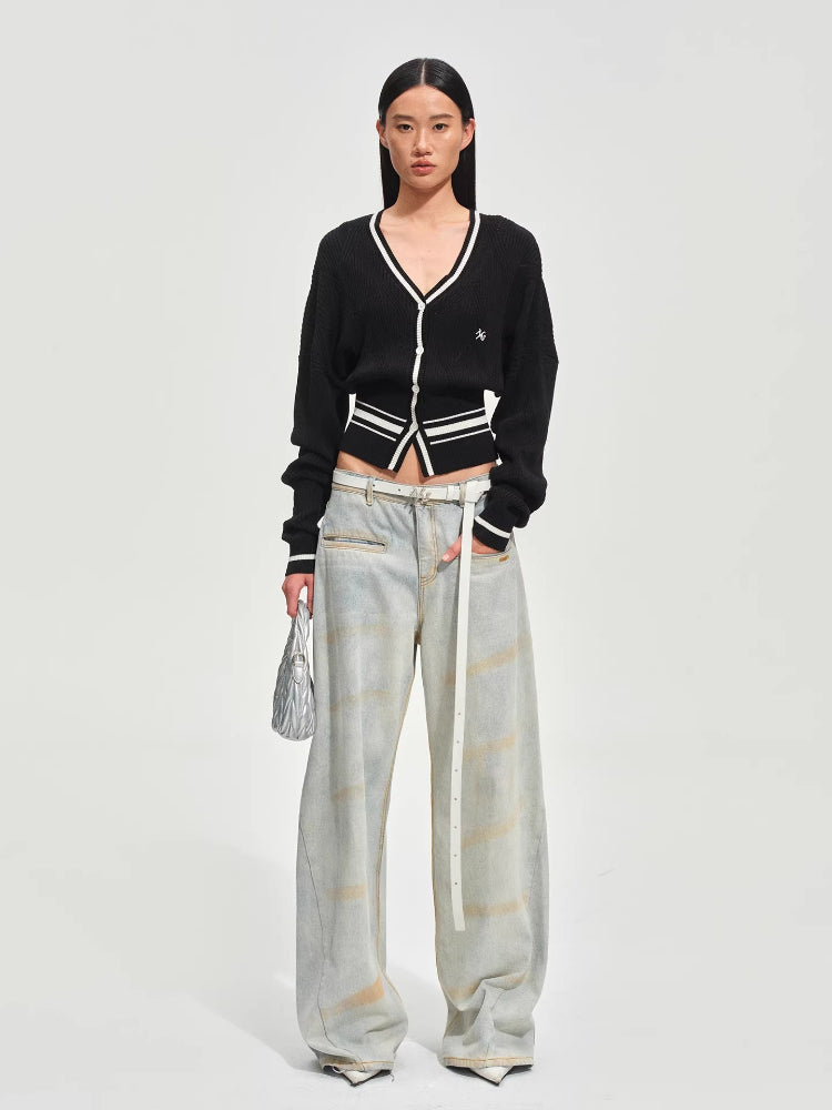 Newport Striped V-Neck Knit Cardigan