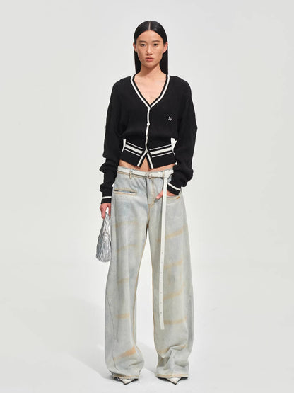 Newport Striped V-Neck Knit Cardigan