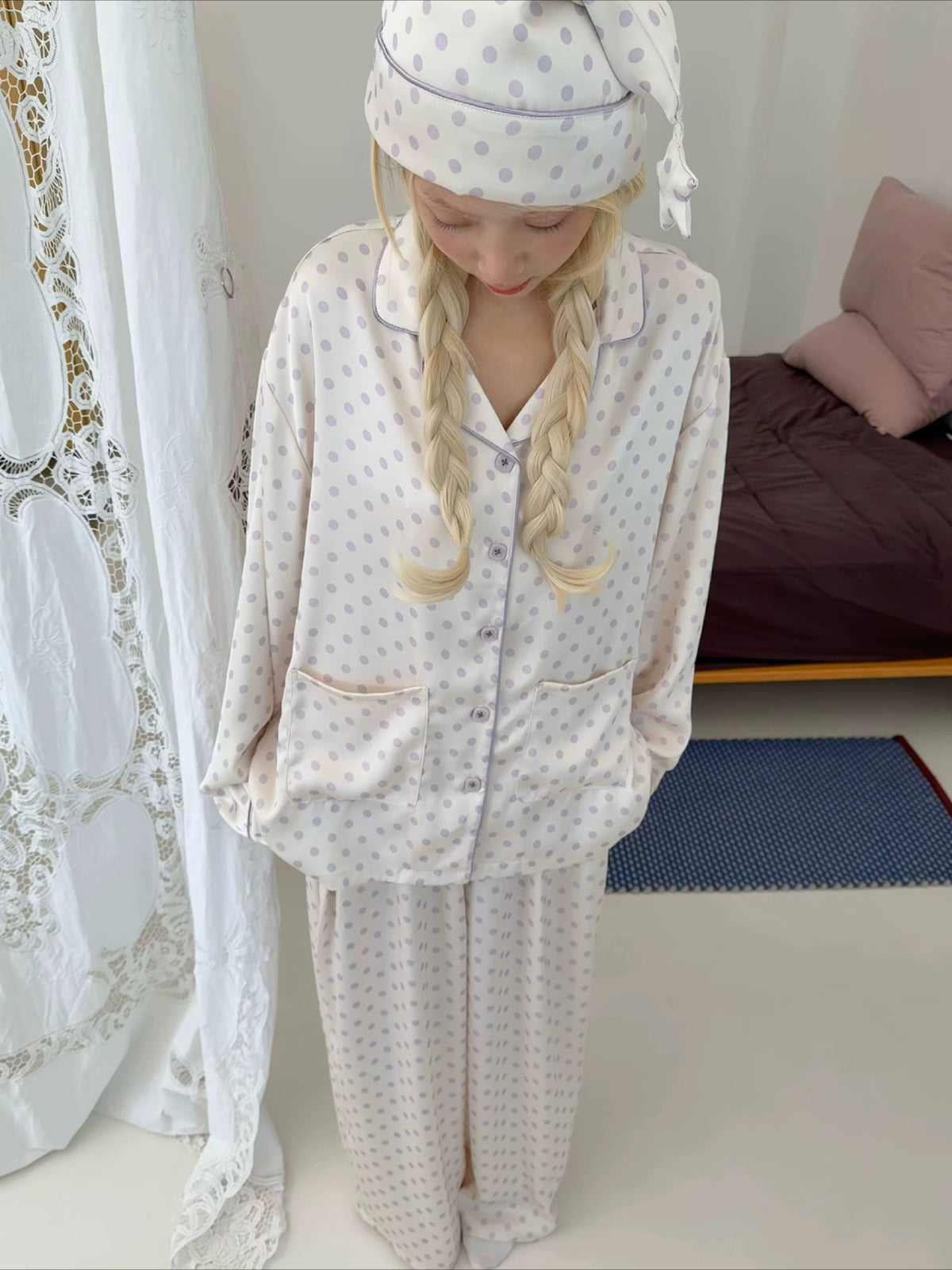 Purple Floral Polka Dot Loungewear Set