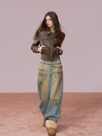 Cropped PU Leather Moto Jacket