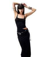 Large Round-Neck Knot Acetate Tank Top & Skirt Set
