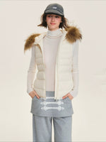 Detachable Fur Collar Waist-Fitted Down Vest