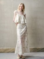 Lace Embroidery Flower French - Style Shirt & Skirt Set