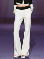White Sequin-Trim Micro-Flare Pants
