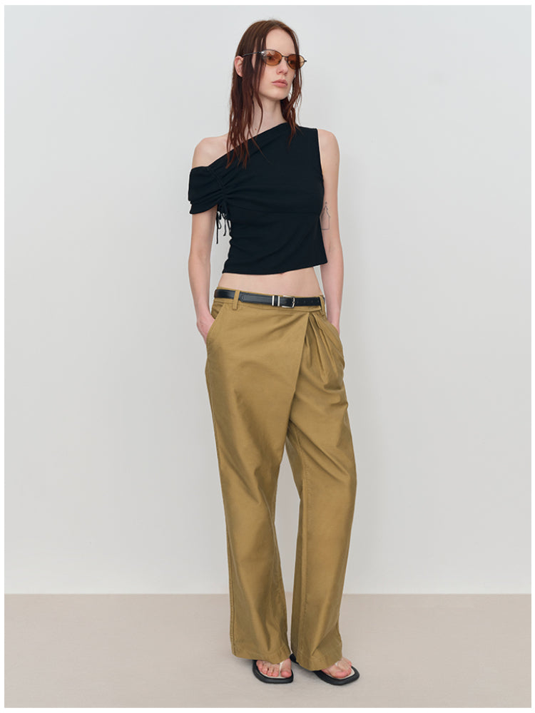 Asymmetric Drawstring Ruched One-Shoulder Tank Top