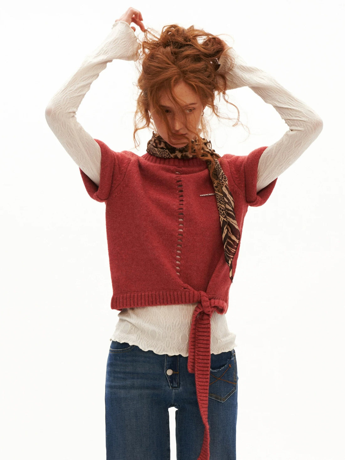 Wool Blend Tie Detail Knit Top