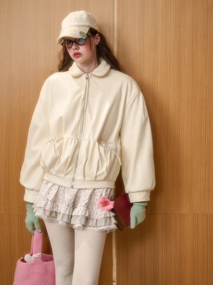 Cream White Peter Pan PU Jacket