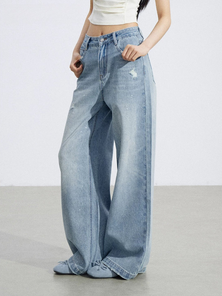 Starry Denim Wide-Leg Pants