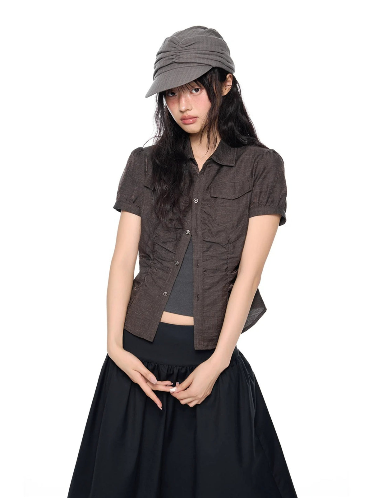 Ruched Puff Sleeve Shirt