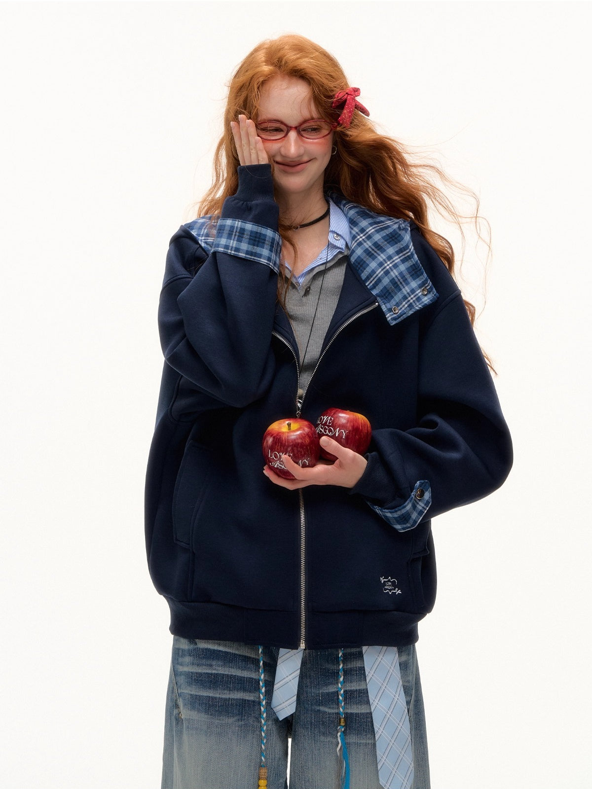 Plaid Patchwork Hoodie Cardigan