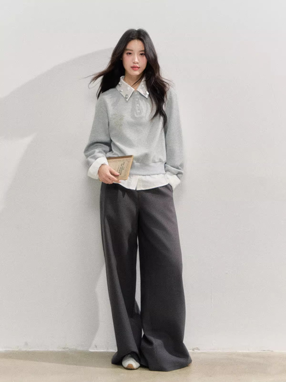 Layered Rose Crystal Collar 2-in-1 Sweatshirt