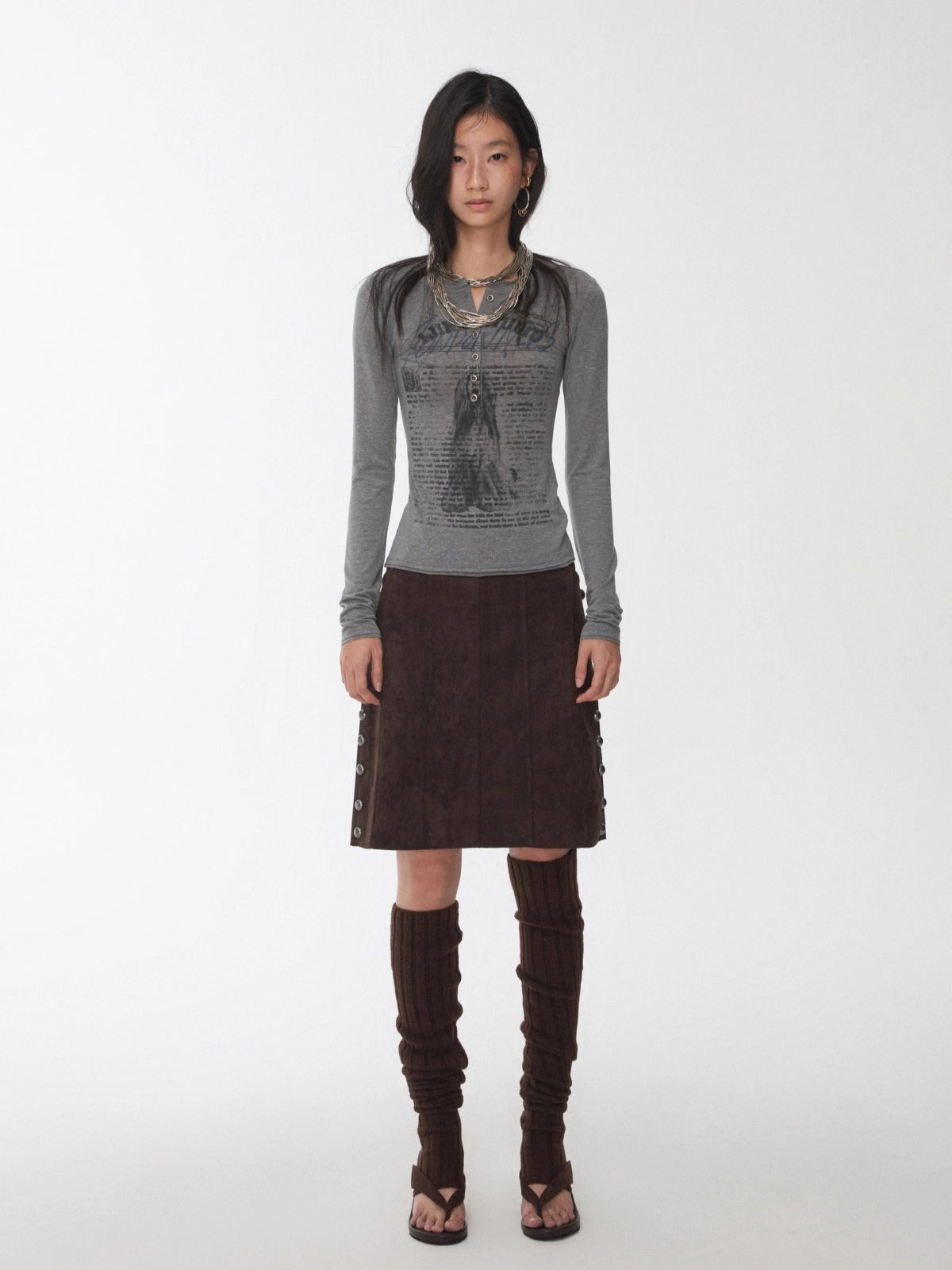 Suede Studded A-Line Skirt