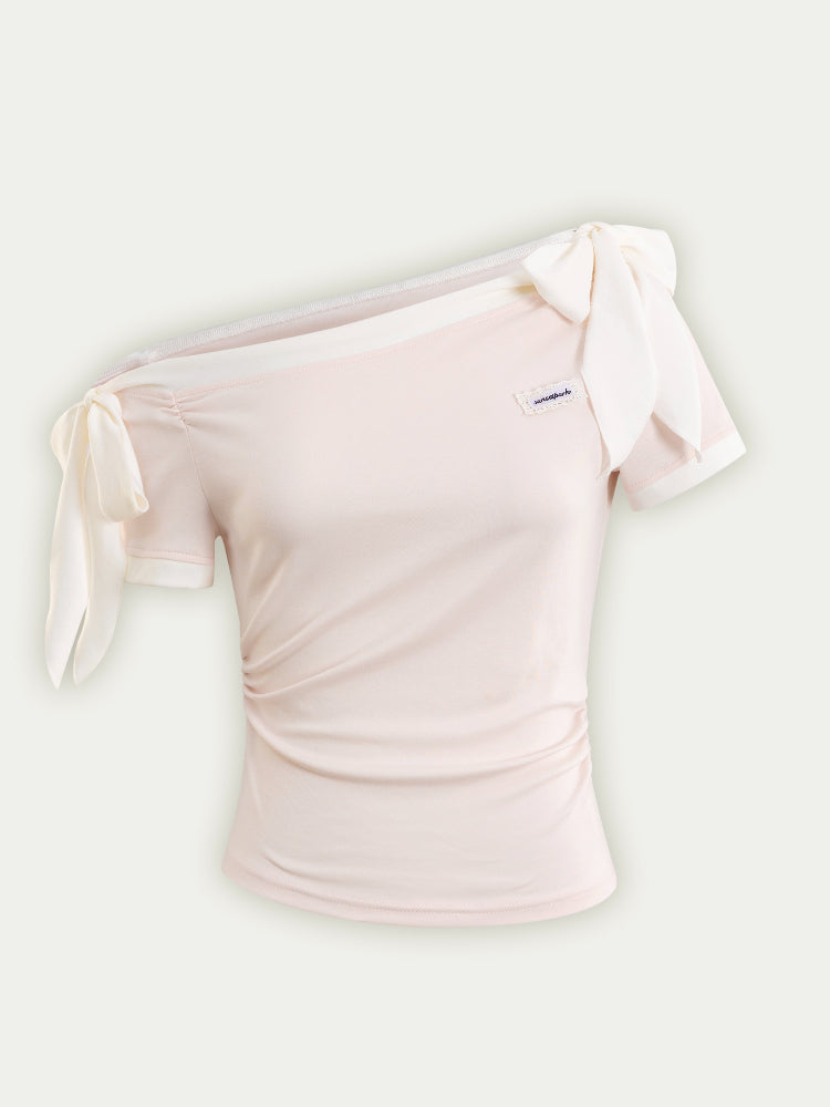 Asymmetric Shoulder Slimming Short-sleeve T-Shirt