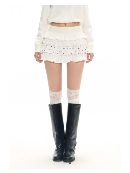 White Polka Dot Elastic Ballet Skirt
