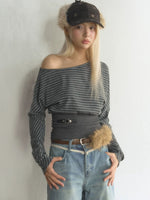 Striped Asymmetric Neck Layered T-Shirt