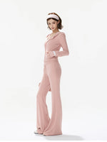 Dusty Pink Zip-Up Knit Pants Set