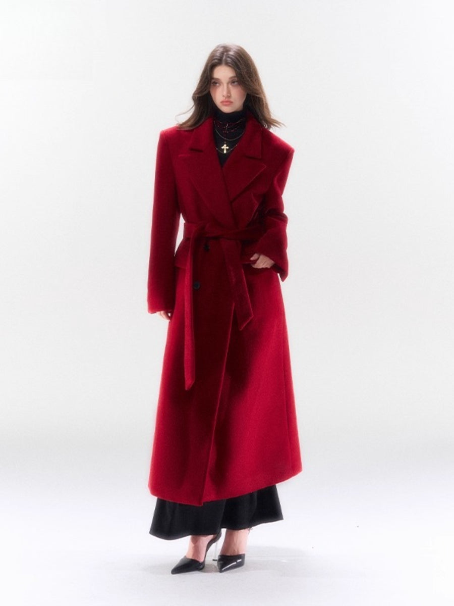 Hokkaido Wool-Blend Belted Lapel Long Coat