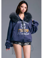 Hooded Fur Collar Oversized Jacket