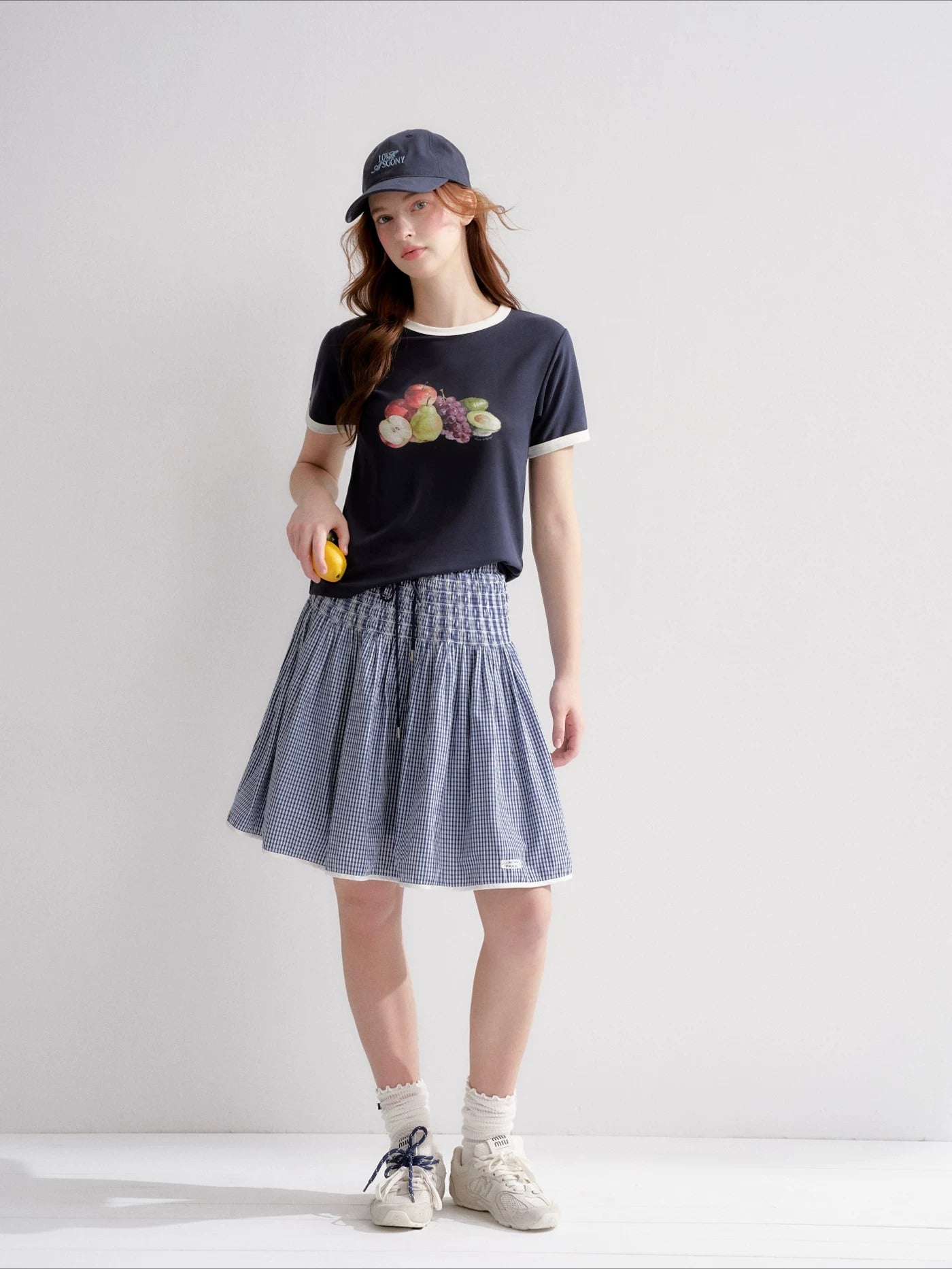 White And Blue Fruit Print Tee