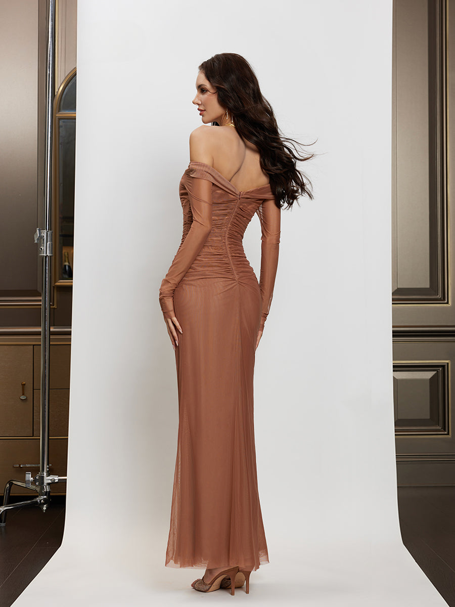 Off-Shoulder Mesh Corset Gown