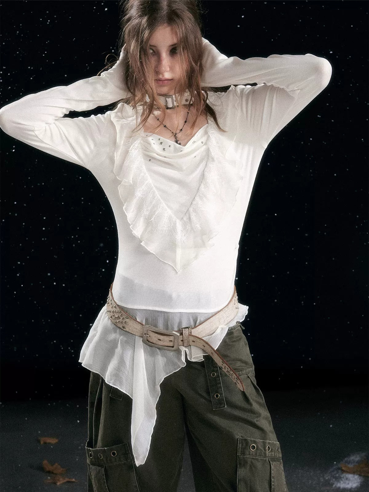 Sweet Ruffle Asymmetric Tencel Top