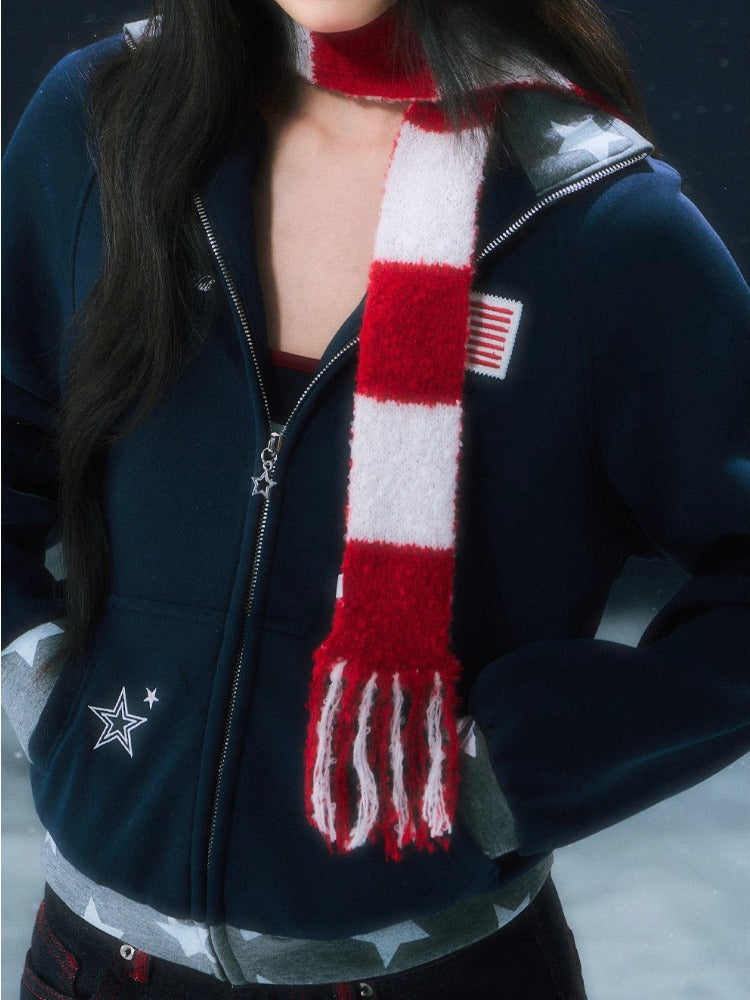 Dark Blue Contrast Star Short Sweatshirt