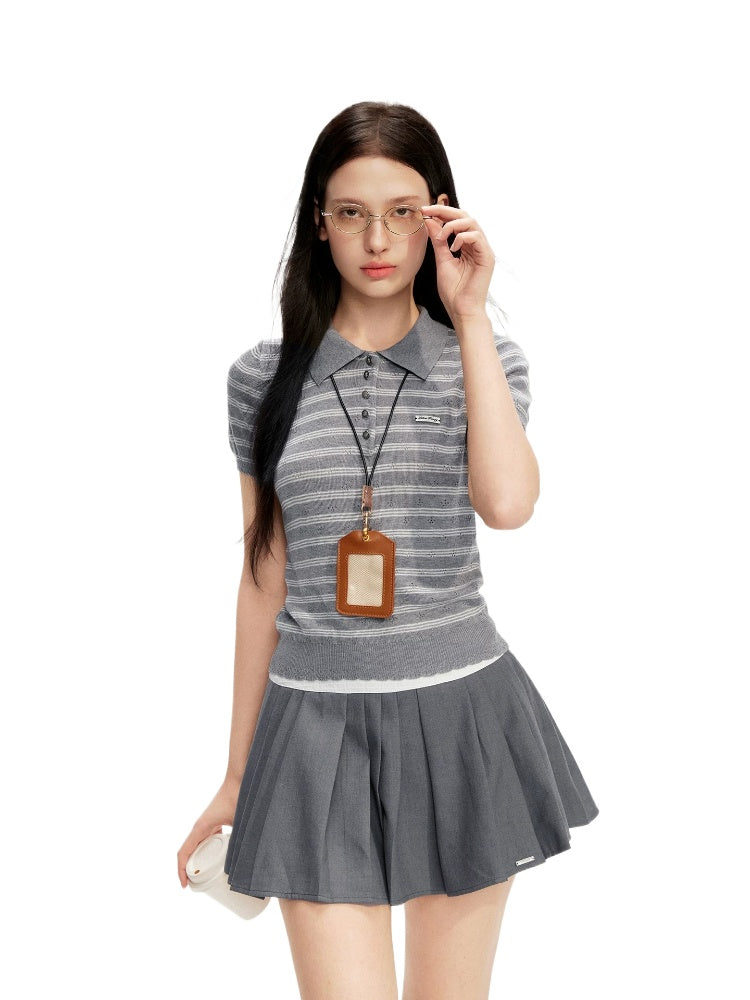 Gray Textured Polo Top