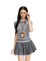 Gray Textured Polo Top