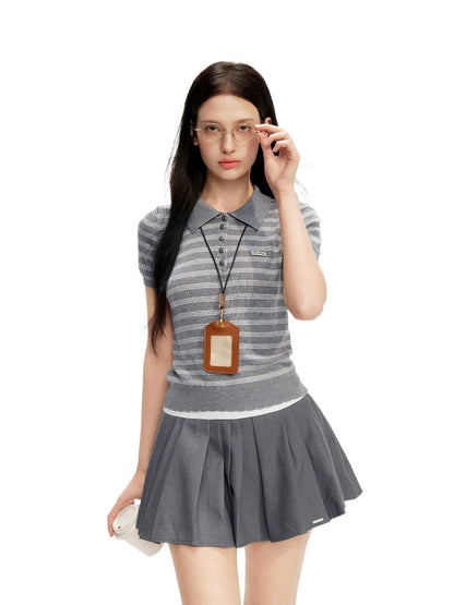 Gray Textured Polo Top