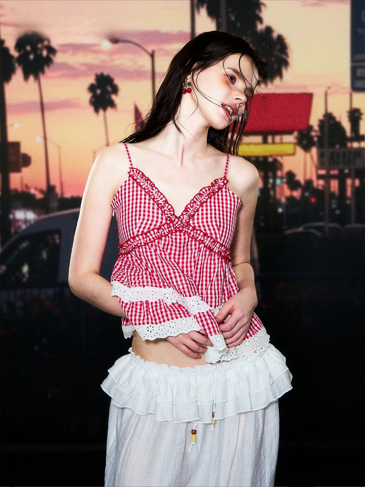 Retro Red Gingham Cami Top