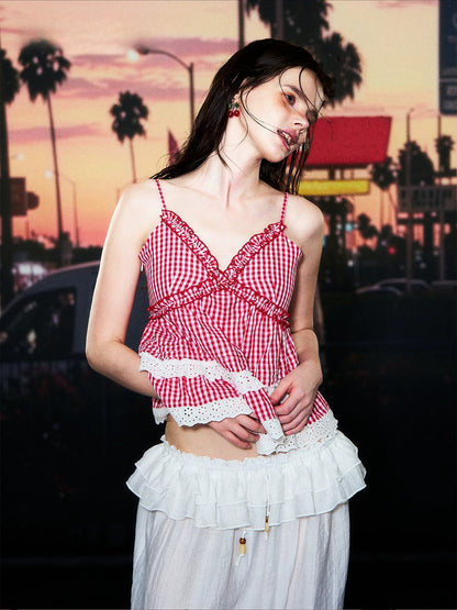 Retro Red Gingham Cami Top
