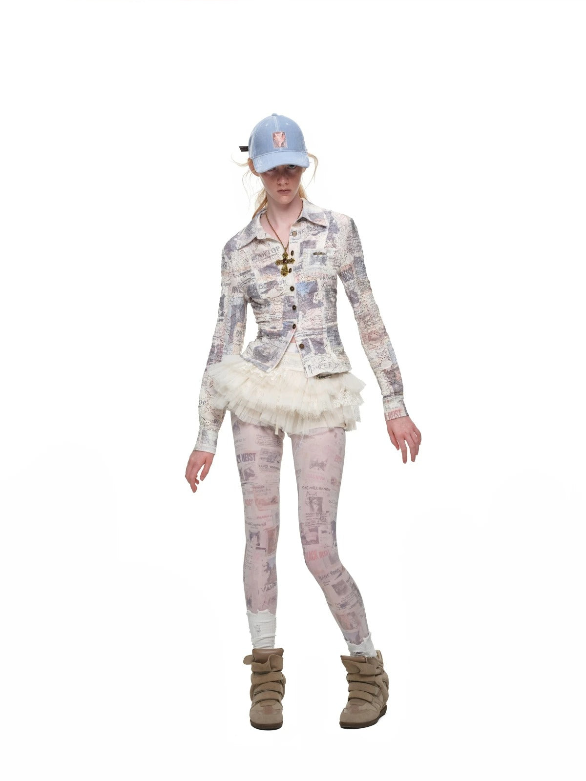 Vintage Cat Newspaper Print Tights