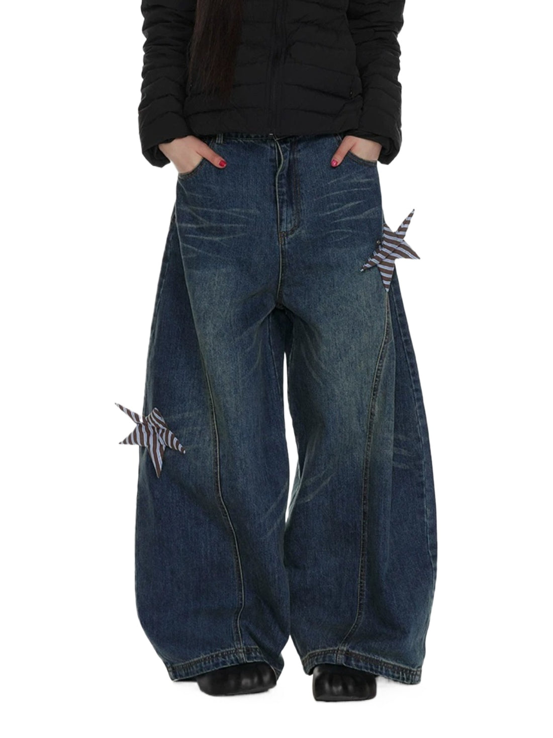 Star Patch Wide Leg Jeans