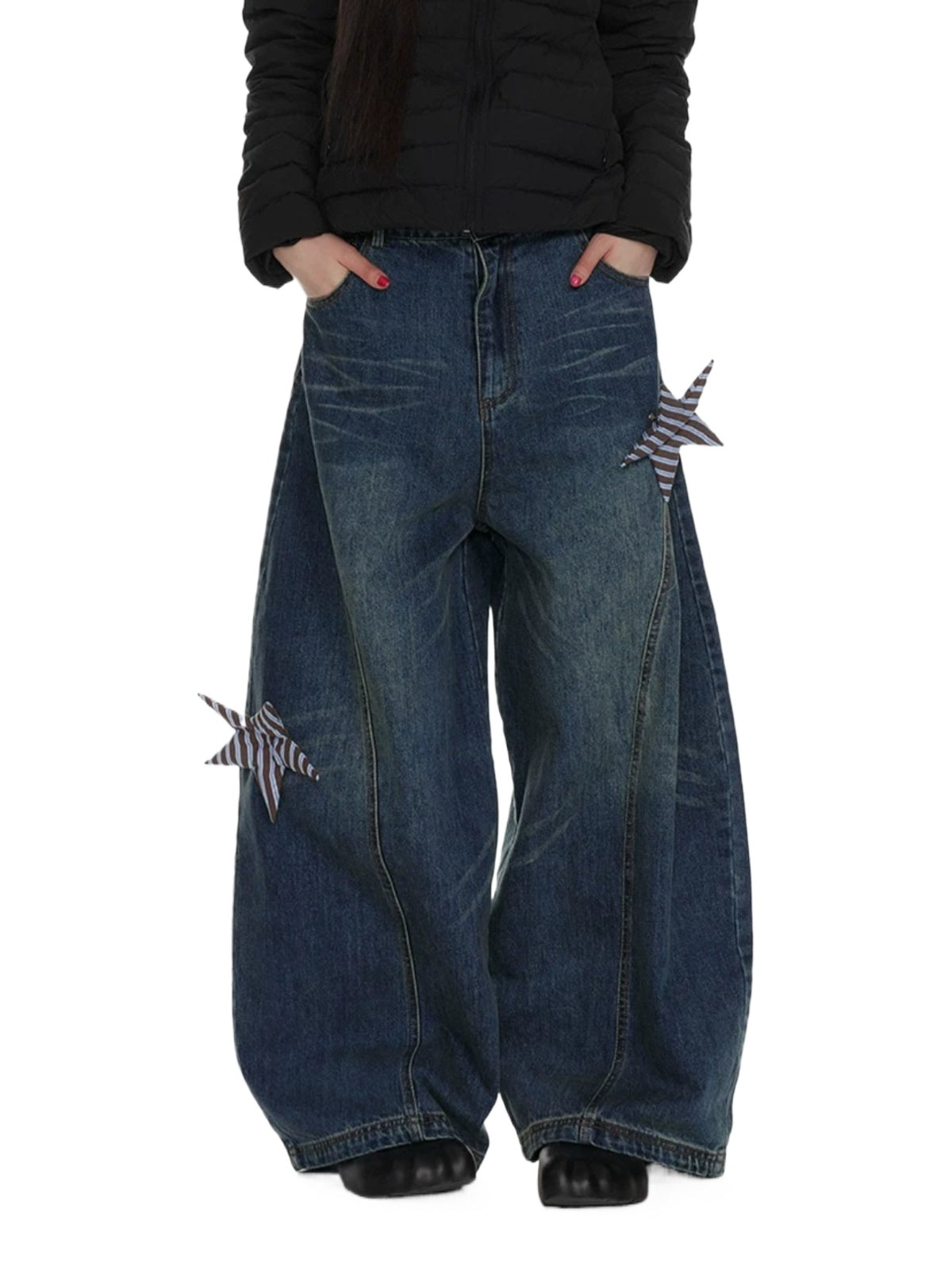 Star Patch Wide Leg Jeans