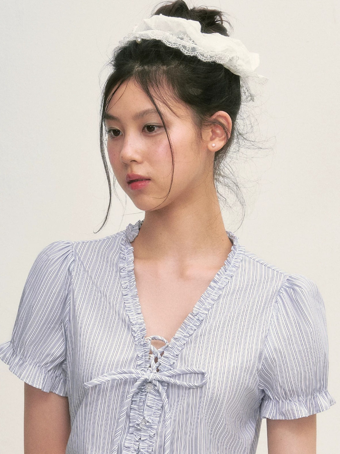 Striped Ruffle Tie Blouse
