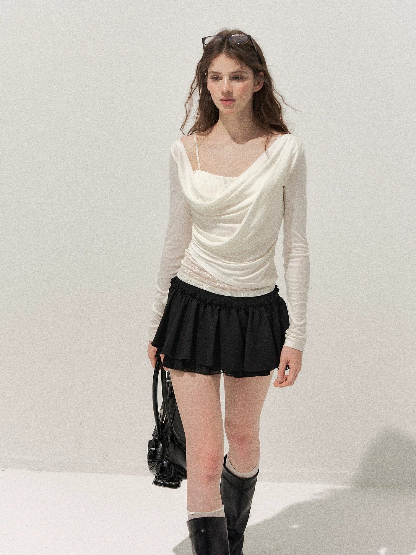 Tencel-Wool One-Shoulder Top