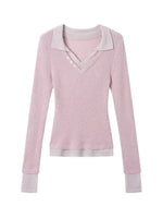 Contrast Layered V-Neck Wool Sweater