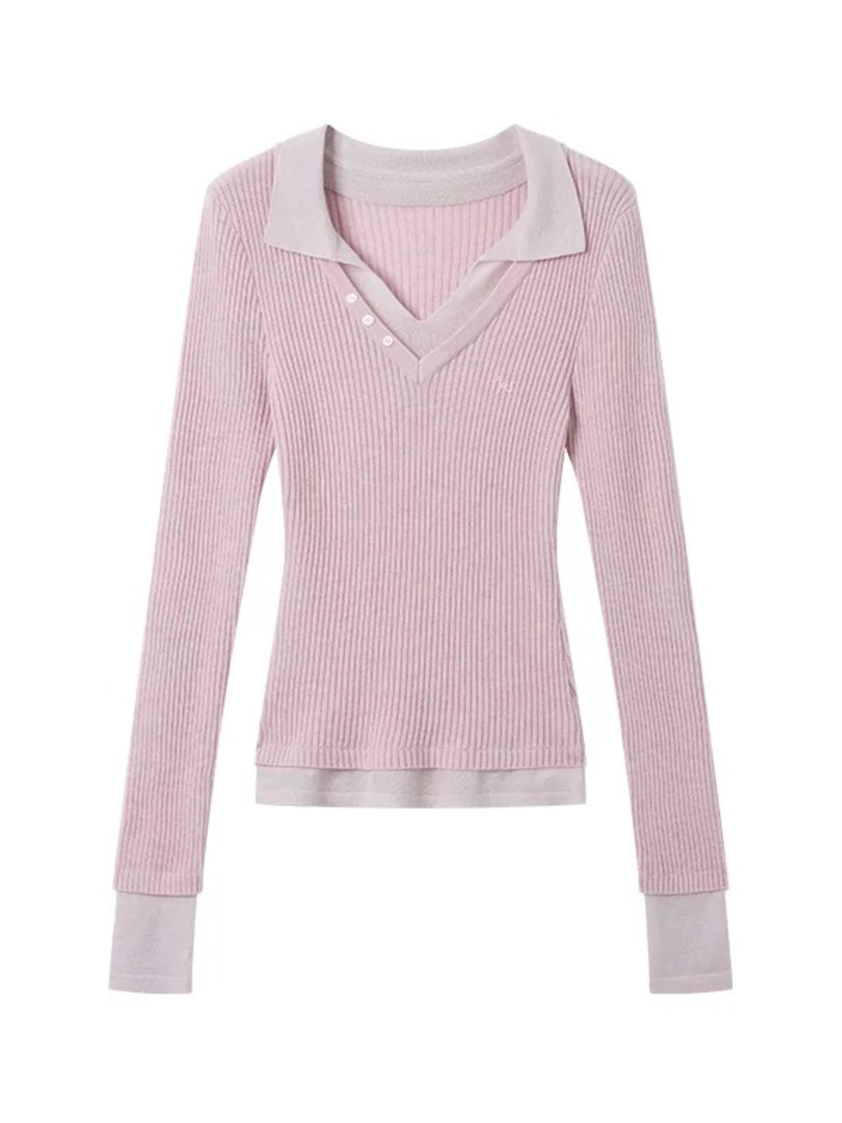 Contrast Layered V-Neck Wool Sweater
