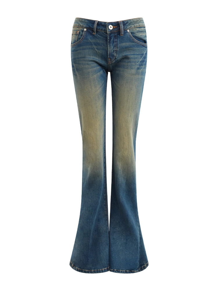 Washed Blue Mid-Low Rise Denim Bootcut Pants