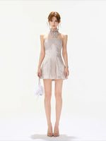 Beaded Halter Satin Dress